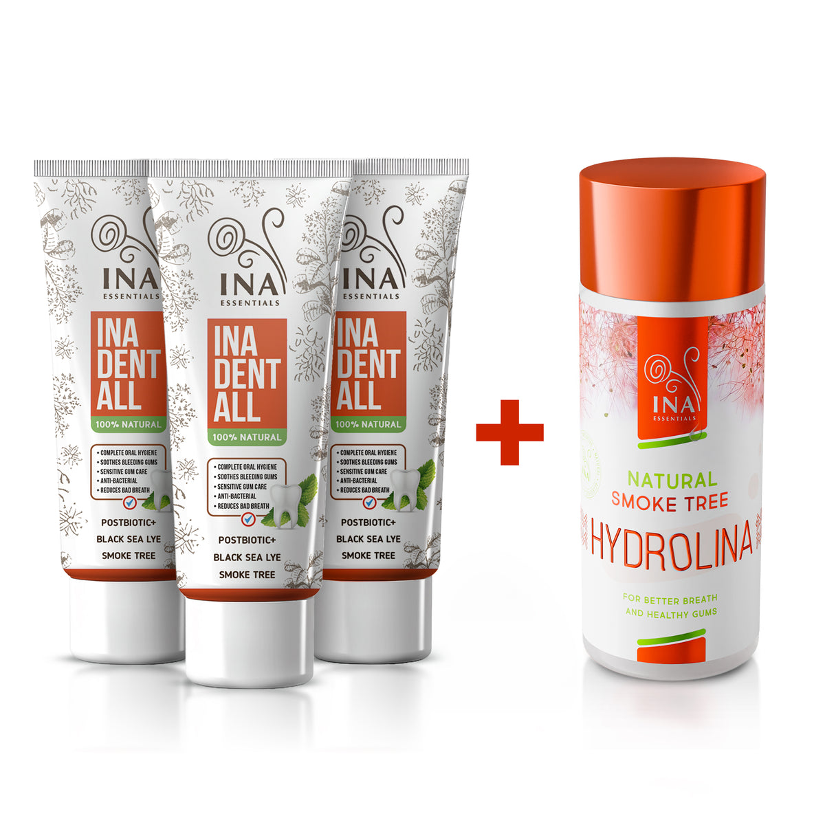 Pirkite 3 Ina Dent-All dantų pastas ir gaukite 1 Dūmų medžio burnos skalavimo skystį nemokamai