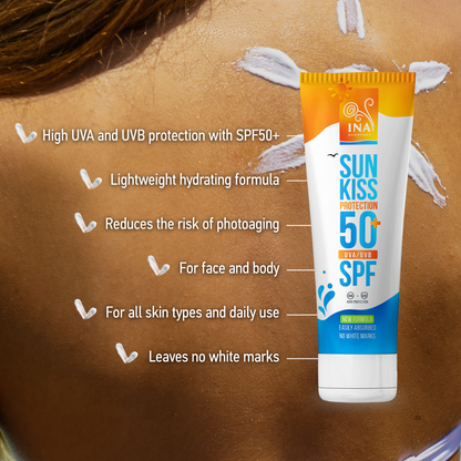 Šeimos rinkinys apsaugai nuo saulės – 2+1 Natūralus Veido ir Kūno Apsaugos nuo Saulės Kremas SPF 50+ su Organine Baltąja Egle