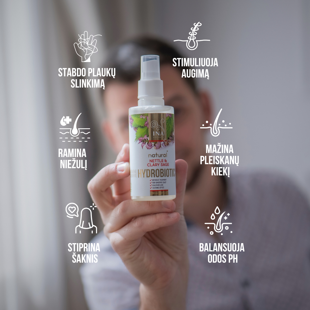 Hydrobiotic - Dilgėlių ir Šalavijų - intensyvi priežiūra Slenkantiems plaukams, nuo Pleiskanų ir Jautriai galvos odai