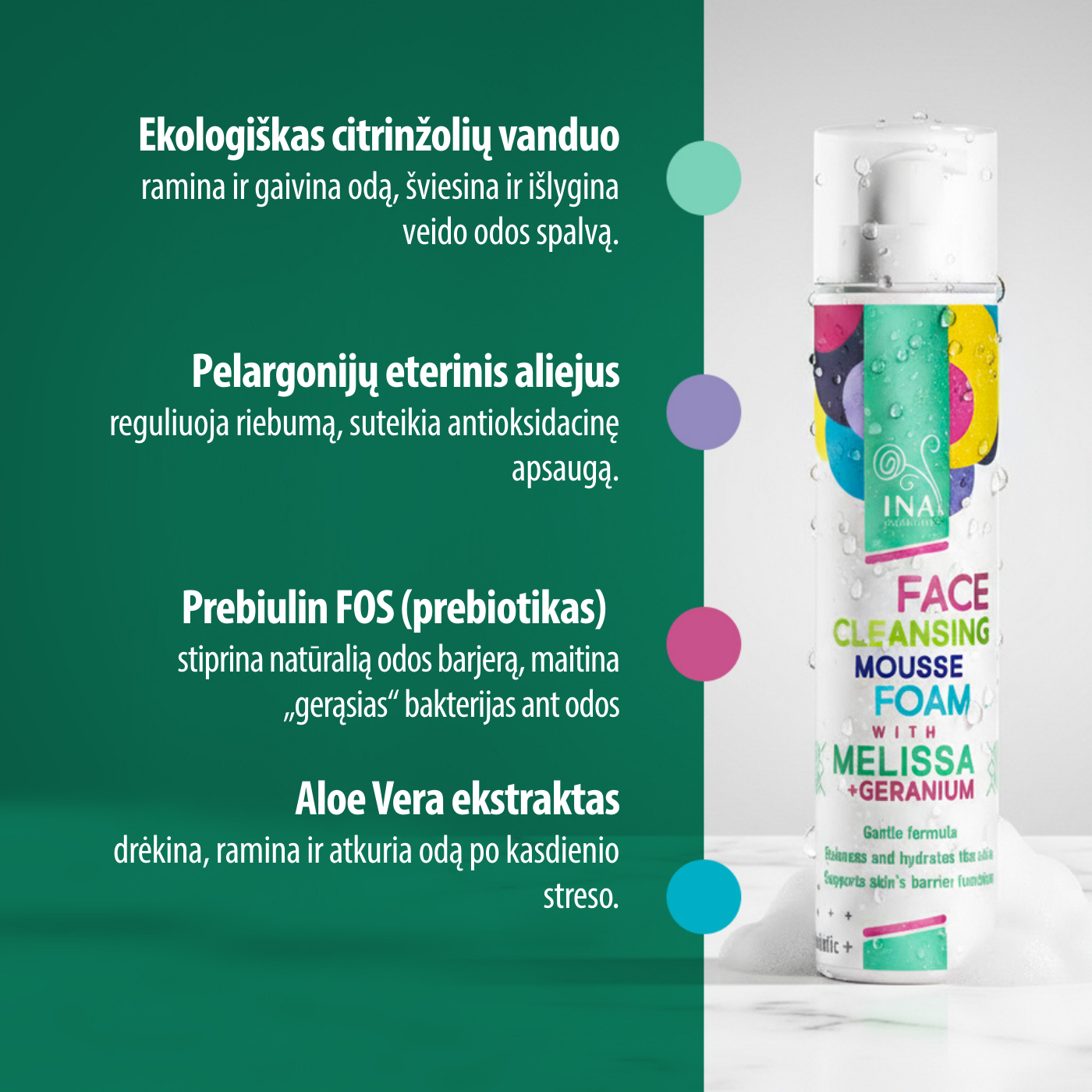 Natūralios valomosios putos veidui su Melisa ir Pelargonija