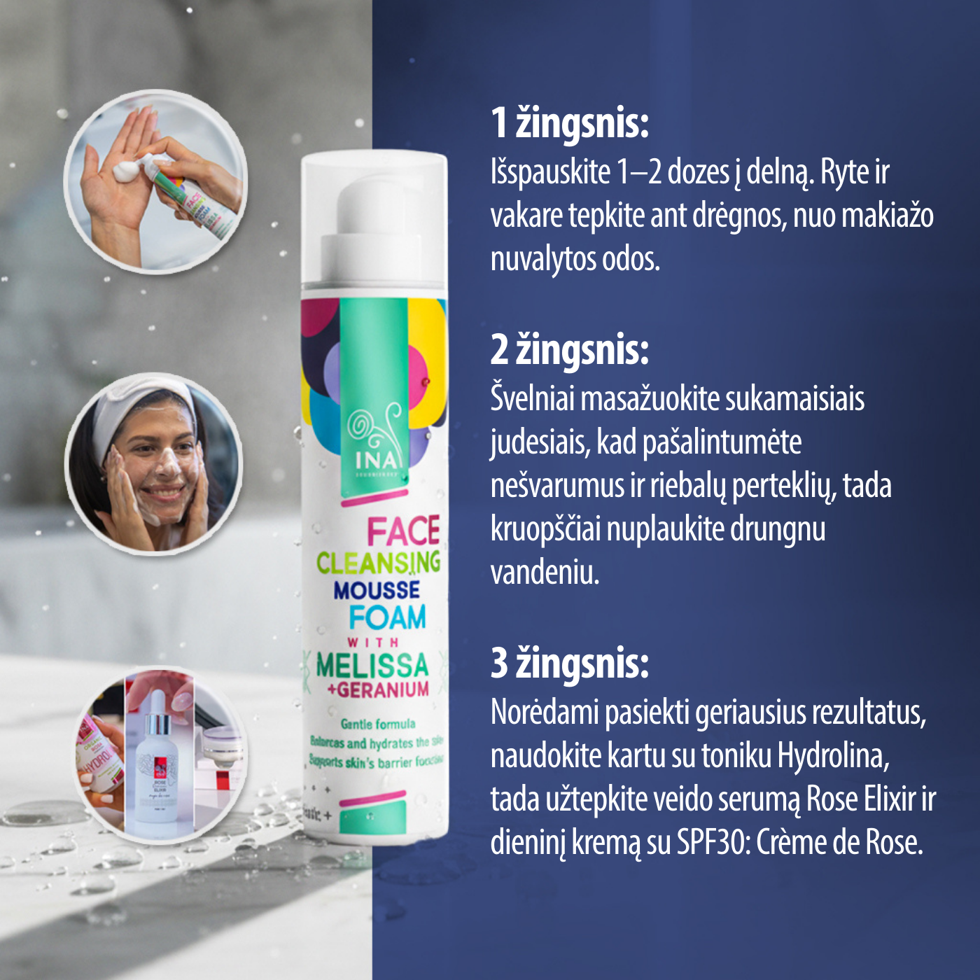 Natūralios valomosios putos veidui su Melisa ir Pelargonija