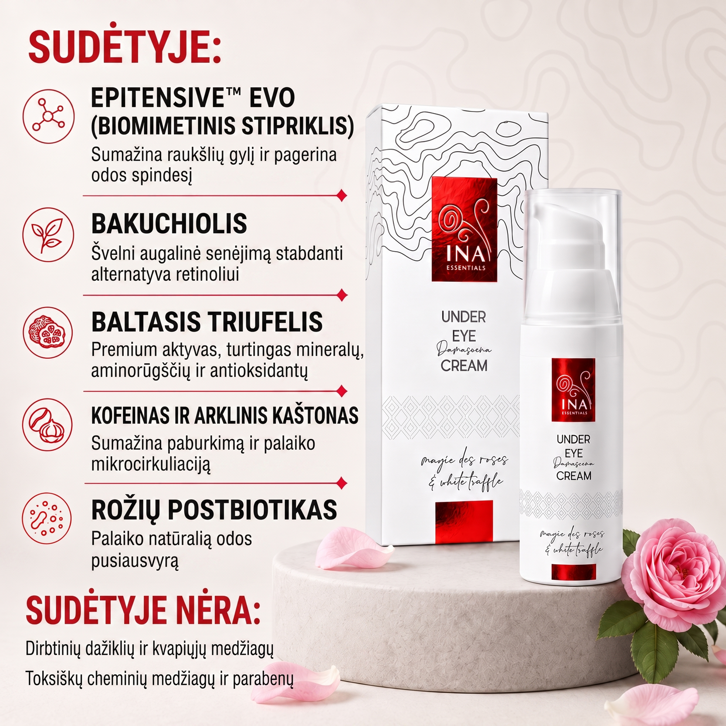 Premium Senėjimą Stabdantis Paakių Kremas su Rožėmis - Pirkite 2, Gaukite 1 Nemokamai